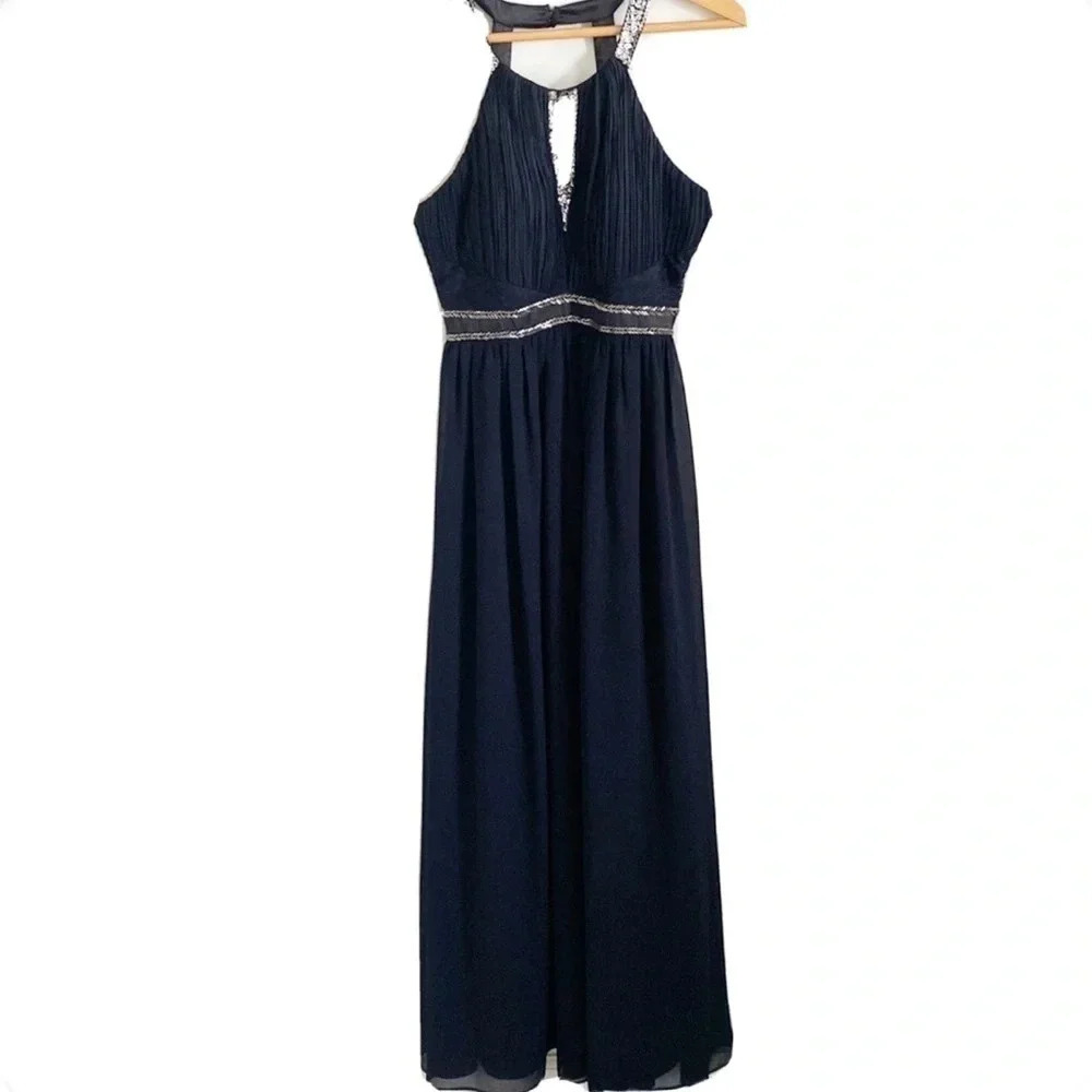 Love point vintage Y2k prom black silver beaded sequin long sleeveless dress M